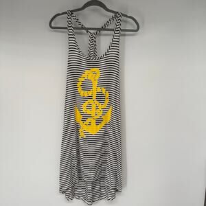 NWT Stella Cruz Striped Racerback Anchor Rope Tank Top Women's Sze M Black White